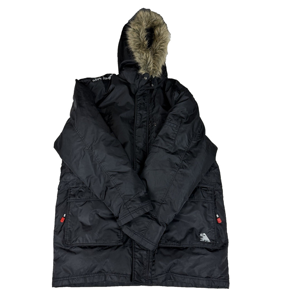 5ive Jungle Men's XL Parka Jacket Black Faux Fur Hood Y2K Streetwear Coat